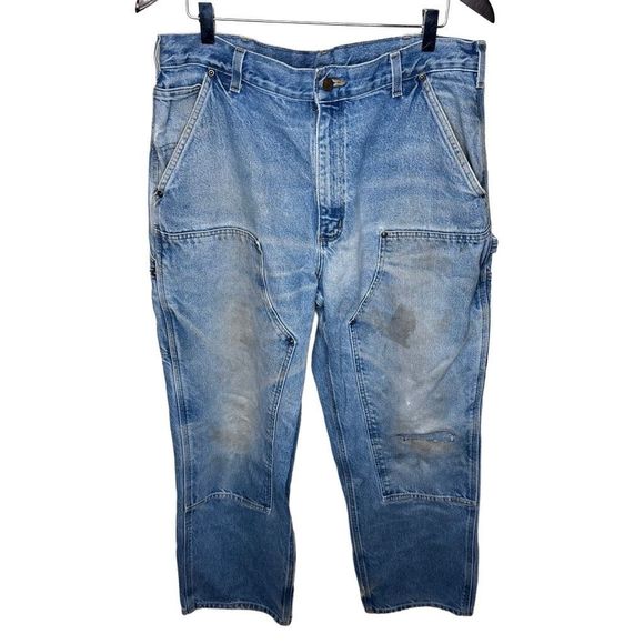 Carhartt Double Knee Denim Pants Loose Original Fit Size 36 - Picture 1 of 7
